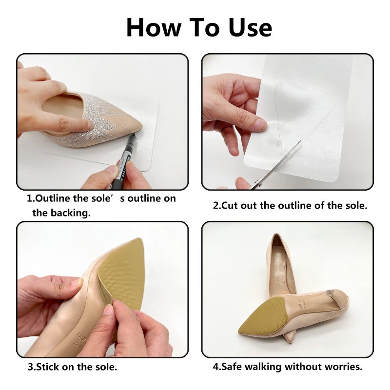 Ashoesert Sole Protector for High Heels, Yellow Shoe Grips on Bottom of Shoes,Shoe Bottom Protectors Anti Slip Shoe Grips Self Adhesive Silicone Non Slip Shoe Pads - 2 Pairs (6.0""  4.0"" - Image 4